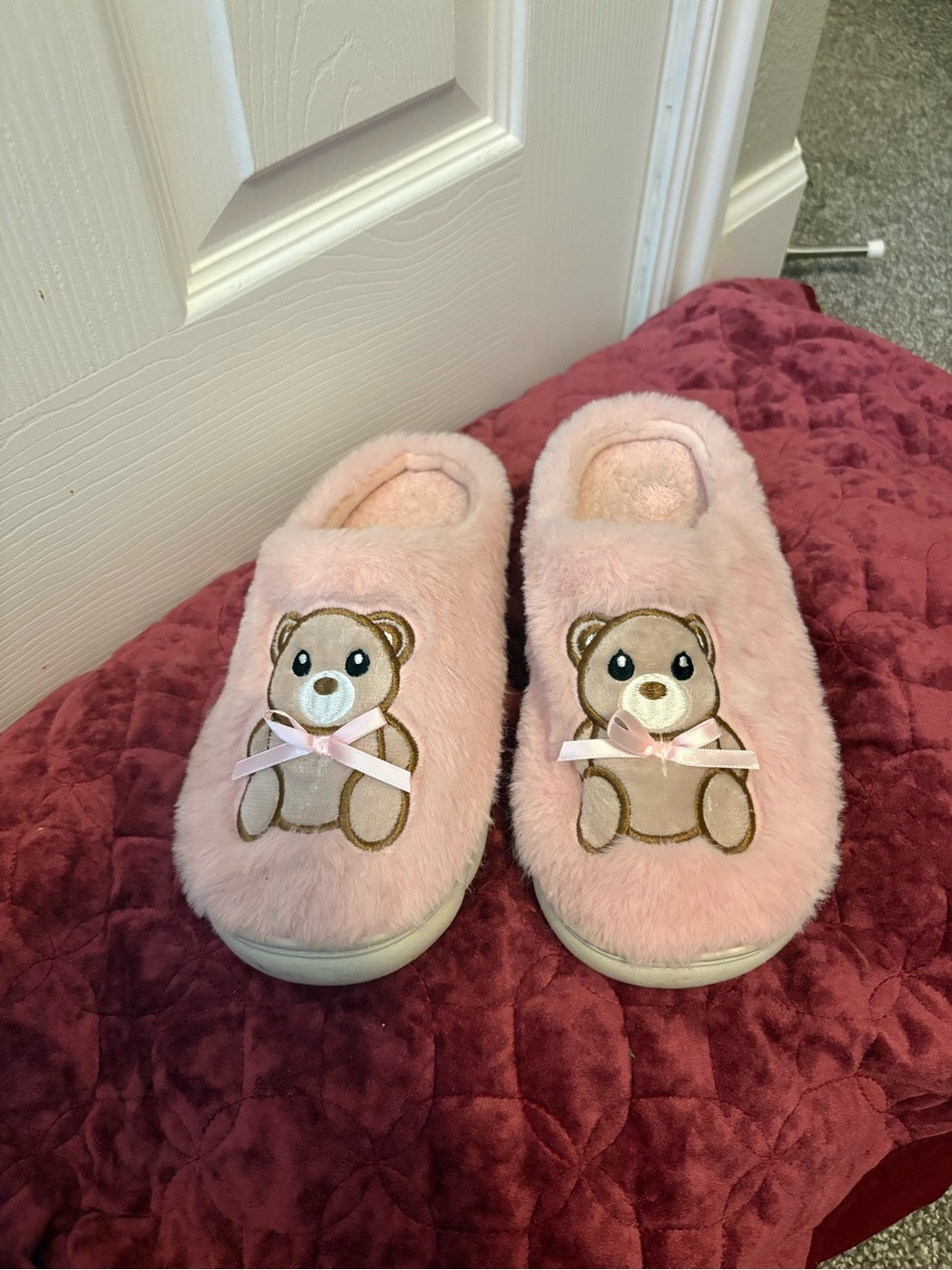 Kids Pink Teddy Plush Slip-On Shoes